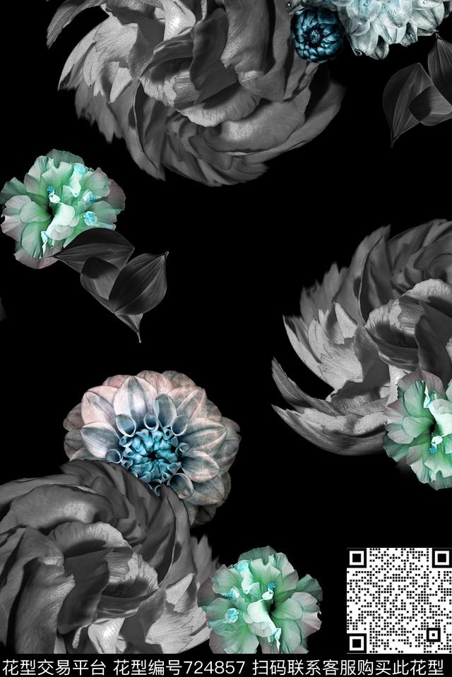 大花花卉休闲数码印花华亿平台下载（图片编号: 724857） - 瓦栏（Walan）