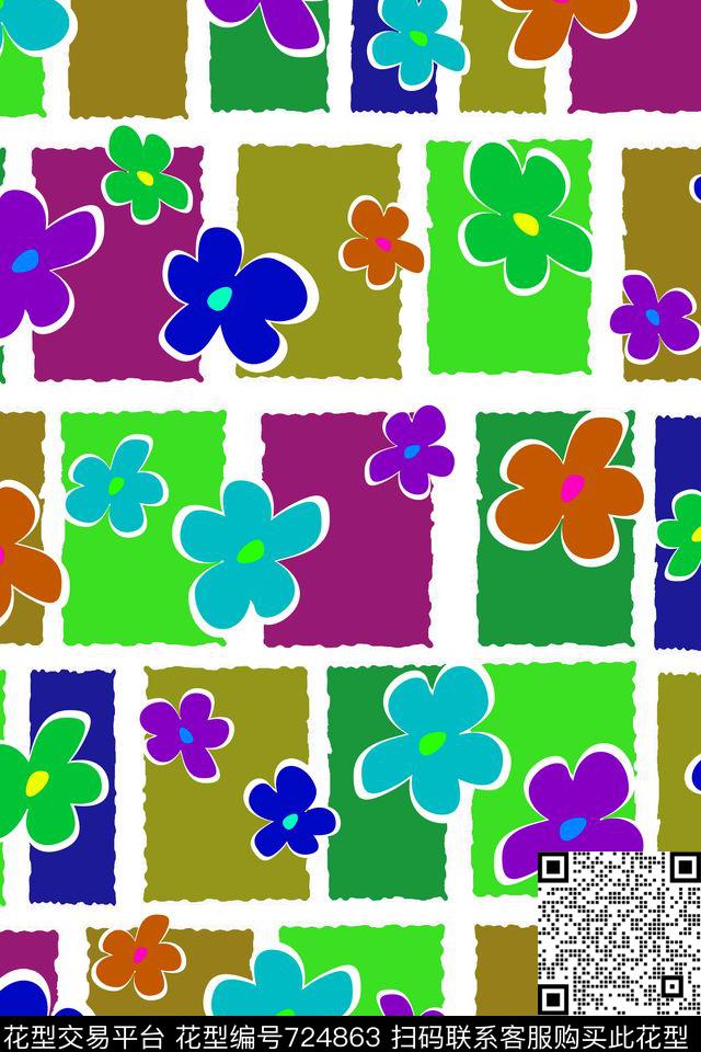 大花花朵水彩花卉传统印花华亿平台下载（图片编号: 724863） - 瓦栏（Walan）