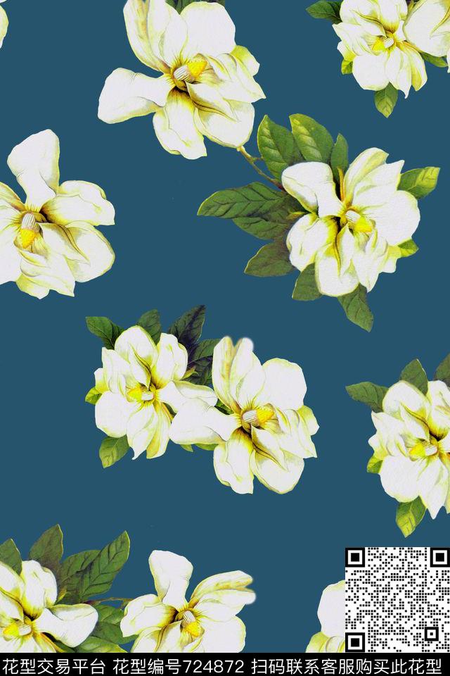 水彩花卉大花朵女装数码印花华亿平台下载（图片编号: 724872） - 瓦栏（Walan）