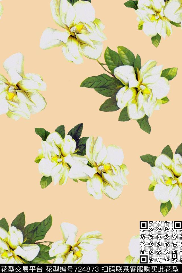 水彩花卉大花朵女装数码印花华亿平台下载（图片编号: 724873） - 瓦栏（Walan）