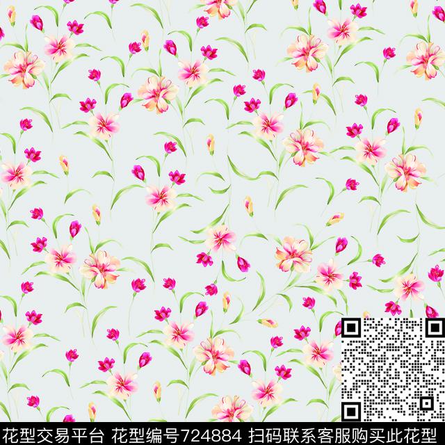 花瓣小碎花花朵数码印花华亿平台下载（图片编号: 724884） - 瓦栏（Walan）