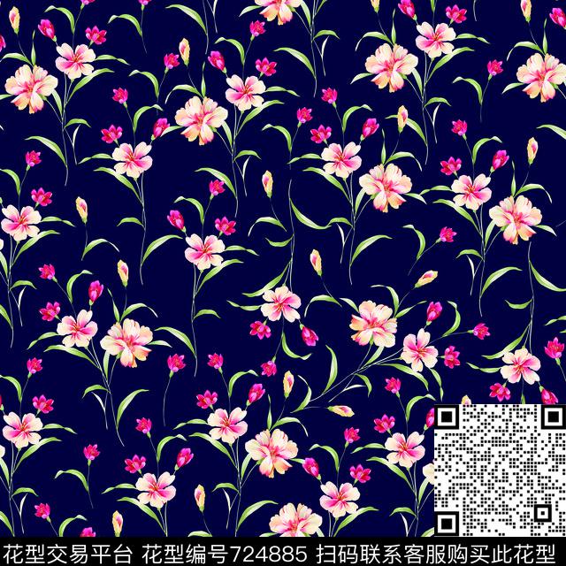 花瓣小碎花花朵数码印花华亿平台下载（图片编号: 724885） - 瓦栏（Walan）