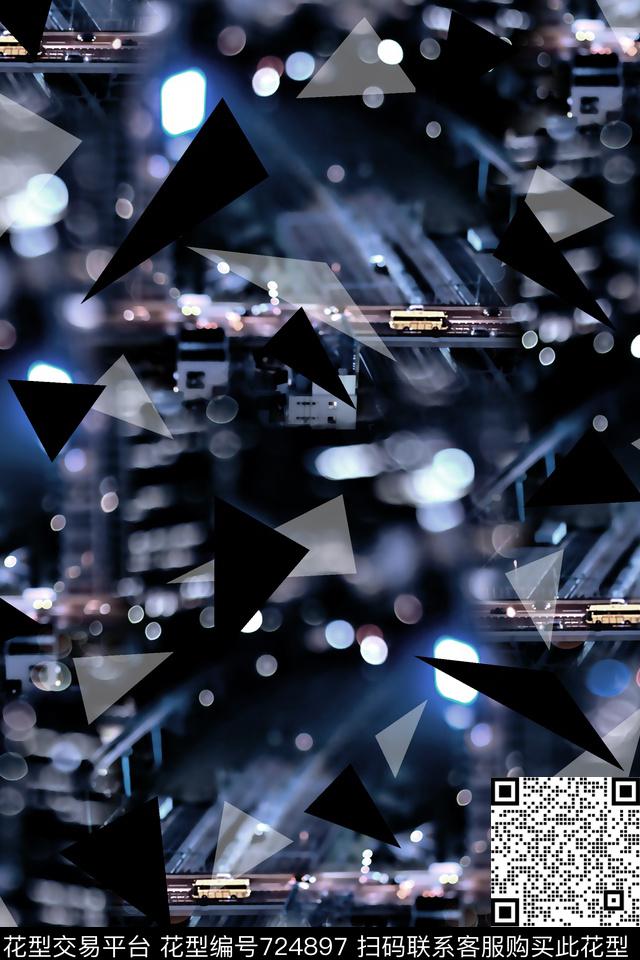 城市夜影几何拼块男装夹克华亿平台数码印花华亿平台下载（图片编号: 724897） - 瓦栏（Walan）