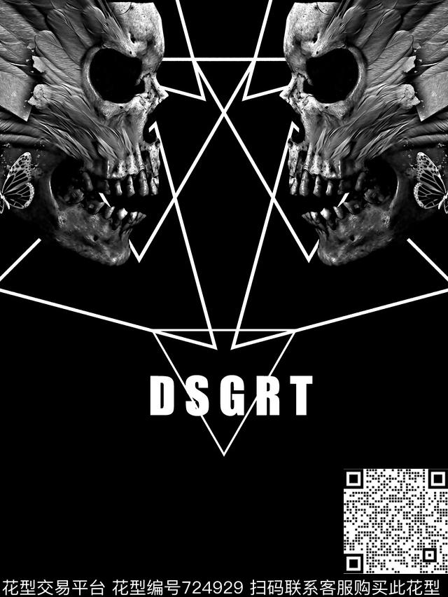 骷髅头几何男装T恤华亿平台数码印花华亿平台下载（图片编号: 724929） - 瓦栏（Walan）