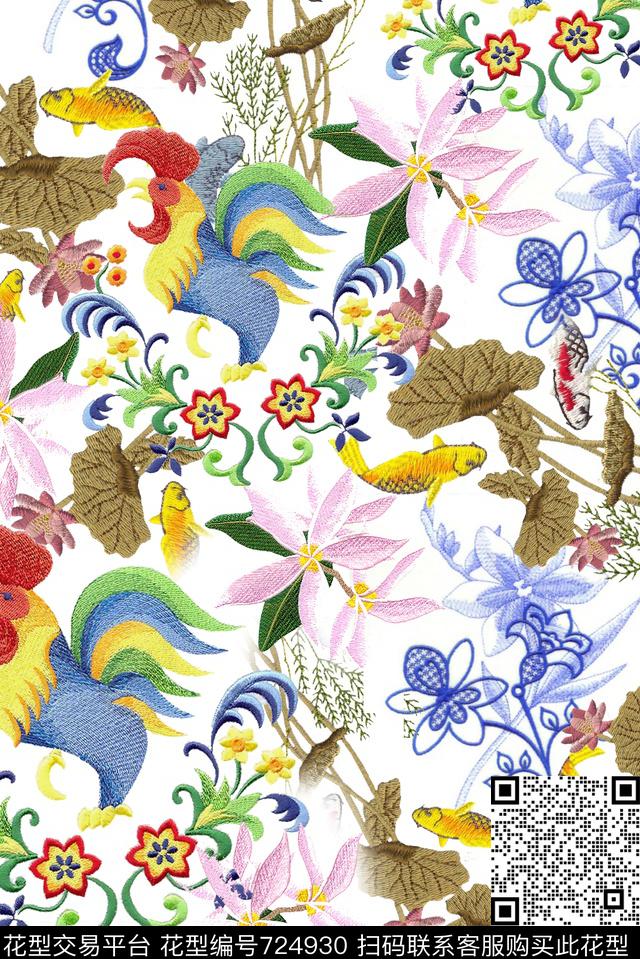 秋冬鸟花卉数码印花华亿平台下载（图片编号: 724930） - 瓦栏（Walan）