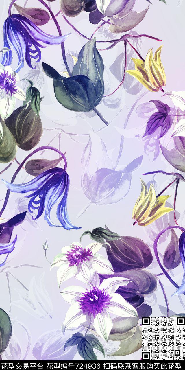 小清新花朵大花数码印花华亿平台下载（图片编号: 724936） - 瓦栏（Walan）