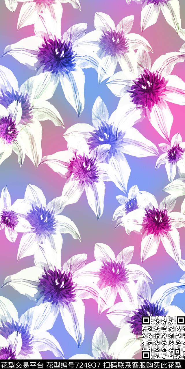 小清新花朵大花数码印花华亿平台下载（图片编号: 724937） - 瓦栏（Walan）