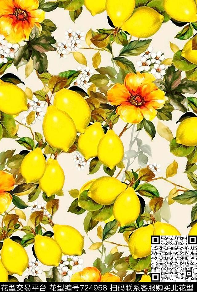 柠檬花卉大牌数码印花华亿平台下载（图片编号: 724958） - 瓦栏（Walan）