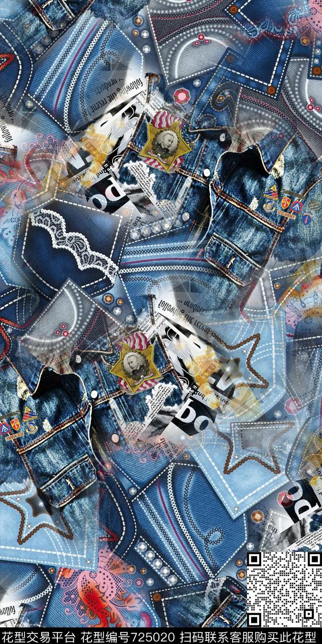 牛仔刺绣蕾丝数码印花华亿平台下载（图片编号: 725020） - 瓦栏（Walan）