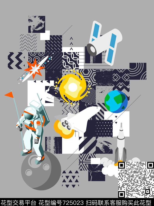 宇航员飞船星球数码印花华亿平台下载（图片编号: 725023） - 瓦栏（Walan）