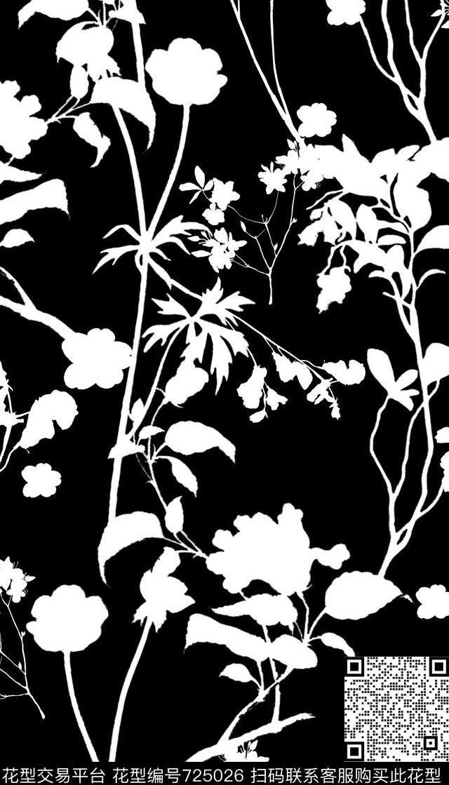 黑白花卉组合线条时尚大气秋冬女装传统印花华亿平台下载（图片编号: 725026） - 瓦栏（Walan）