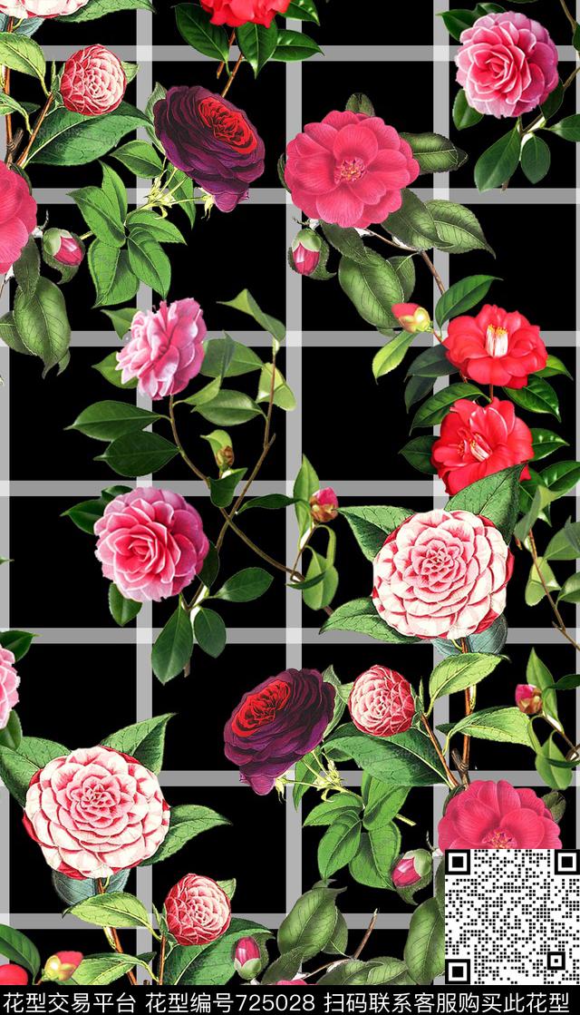 条纹几何复古红色花卉秋冬时尚数码印花华亿平台下载（图片编号: 725028） - 瓦栏（Walan）