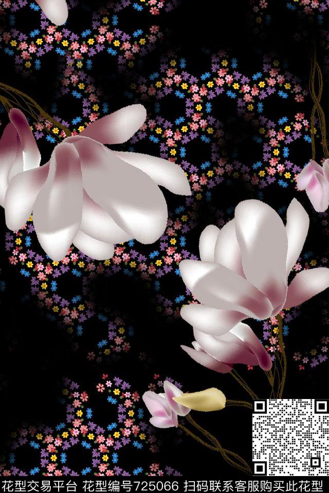 女装中国风花鸟植物数码印花华亿平台下载（图片编号: 725066） - 瓦栏（Walan）