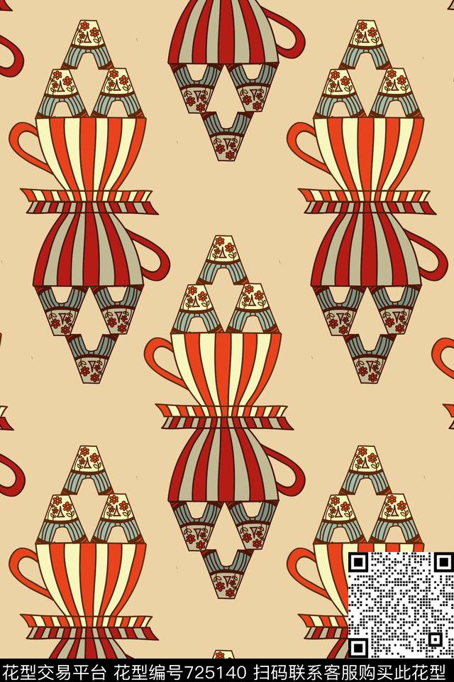 字母茶壶波浪条纹数码印花华亿平台下载（图片编号: 725140） - 瓦栏（Walan）