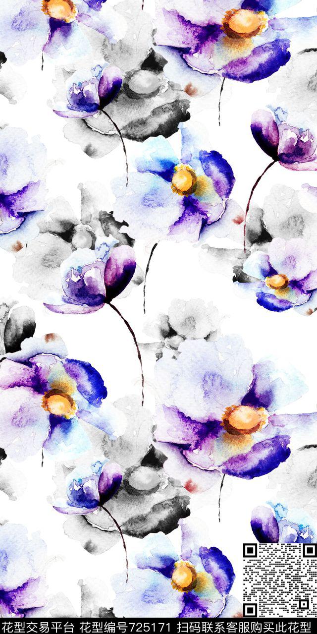 花朵大花花卉数码印花华亿平台下载（图片编号: 725171） - 瓦栏（Walan）