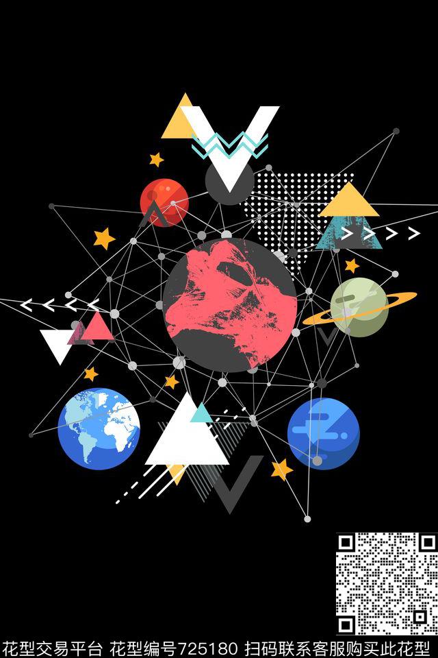 抽象几何星球数码印花华亿平台下载（图片编号: 725180） - 瓦栏（Walan）