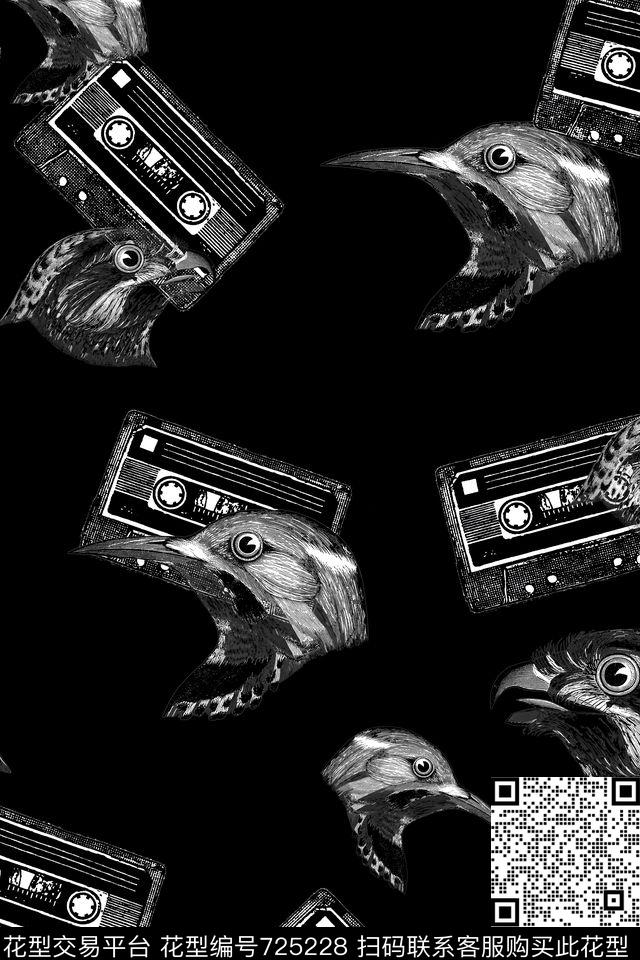 黑白动物鸟老鹰数码印花华亿平台下载（图片编号: 725228） - 瓦栏（Walan）