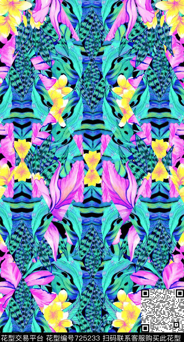 热带植物原创手绘时尚泳装传统印花华亿平台下载（图片编号: 725233） - 瓦栏（Walan）