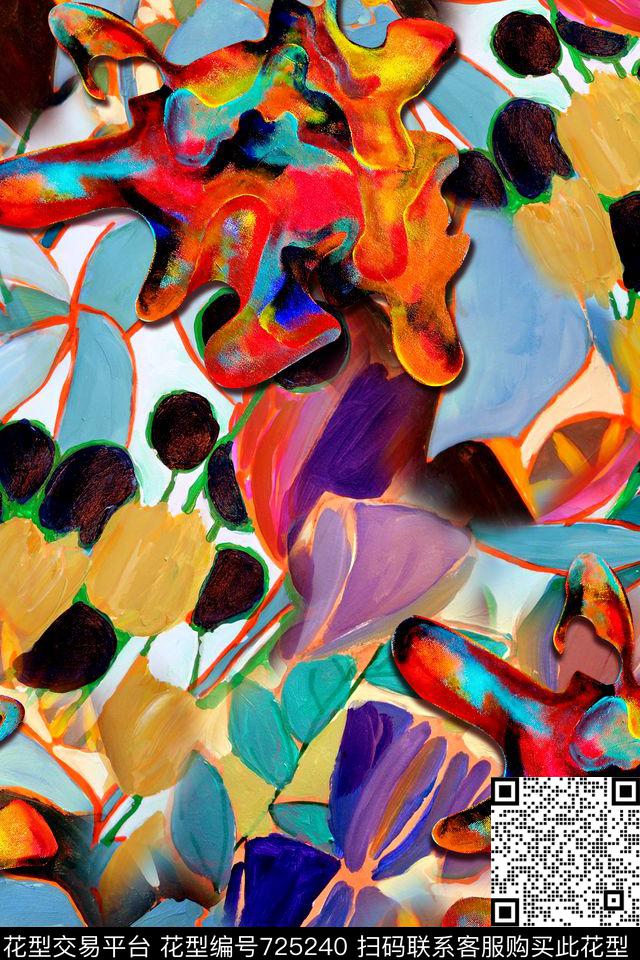 抽象几何花纹数码印花华亿平台下载（图片编号: 725240） - 瓦栏（Walan）