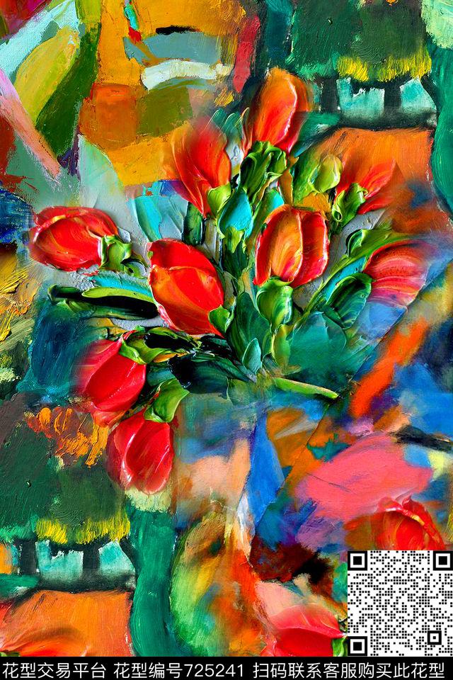 抽象几何油画数码印花华亿平台下载（图片编号: 725241） - 瓦栏（Walan）