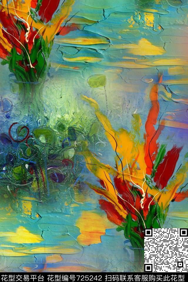 抽象几何油画数码印花华亿平台下载（图片编号: 725242） - 瓦栏（Walan）