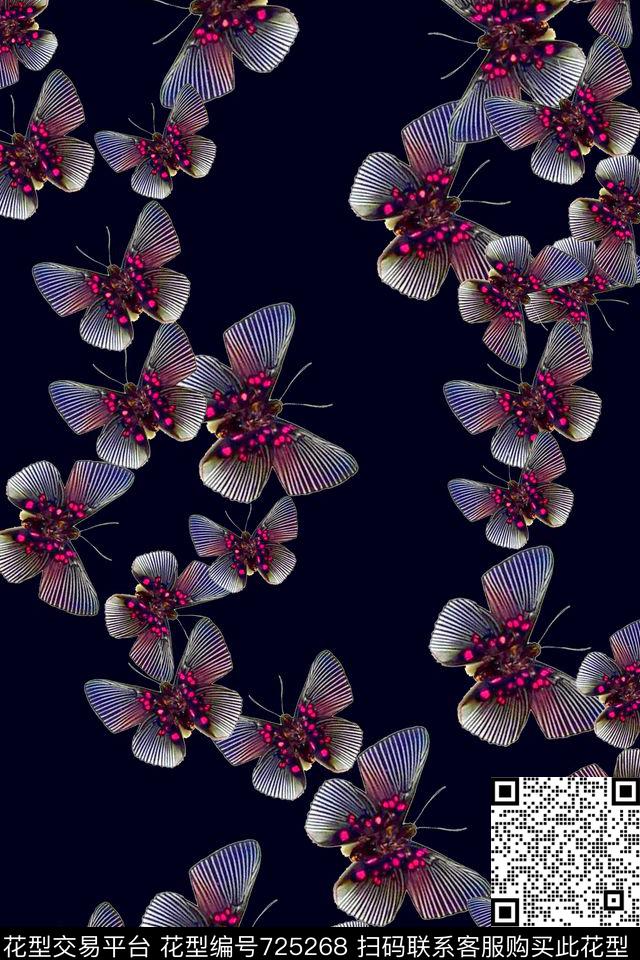 趣味昆虫蝴蝶数码印花华亿平台下载（图片编号: 725268） - 瓦栏（Walan）