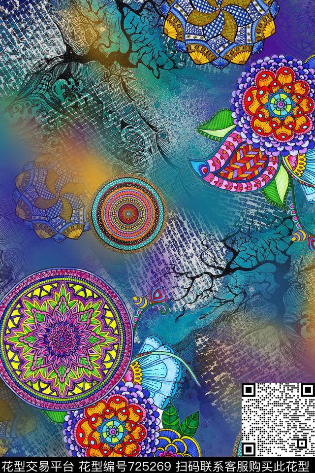 抽象几何民族风数码印花华亿平台下载（图片编号: 725269） - 瓦栏（Walan）