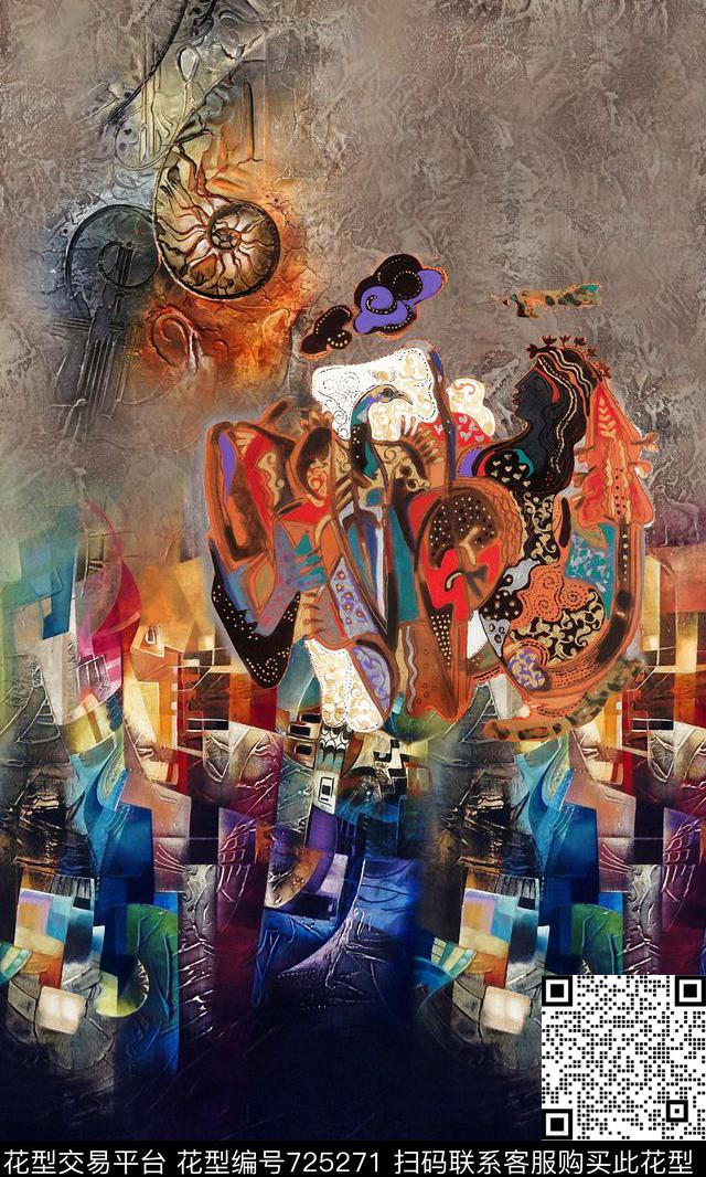 抽象油画肌理数码印花华亿平台下载（图片编号: 725271） - 瓦栏（Walan）