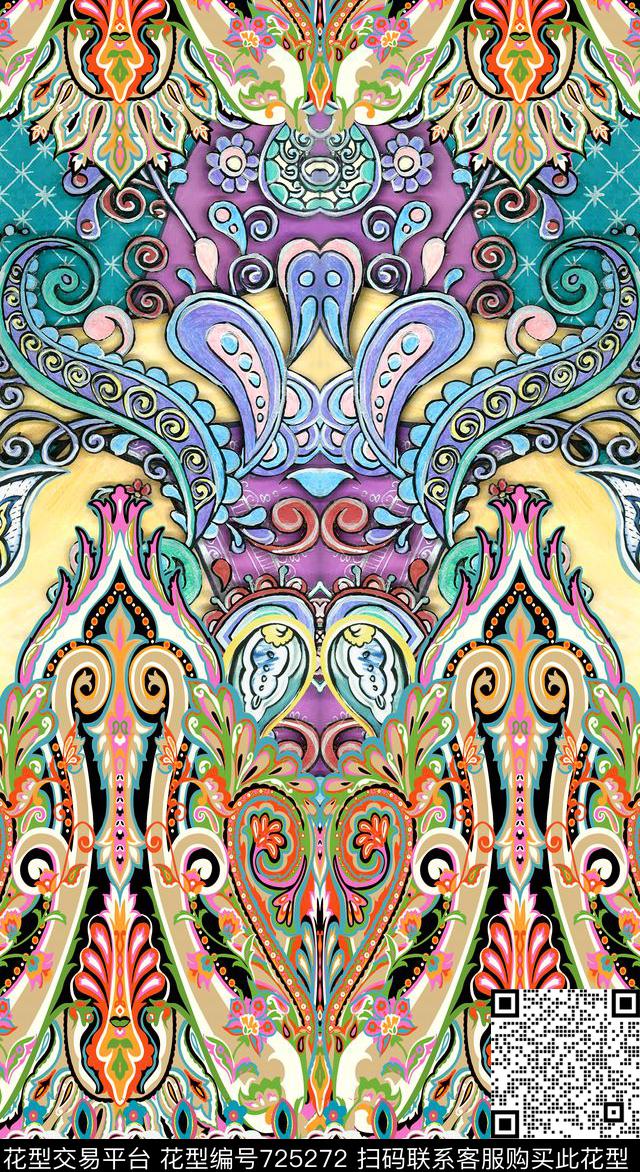 民族风佩斯里腰果数码印花华亿平台下载（图片编号: 725272） - 瓦栏（Walan）