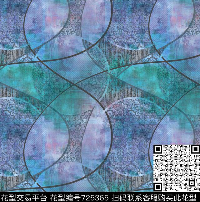 几何damask抽象数码印花华亿平台下载（图片编号: 725365） - 瓦栏（Walan）