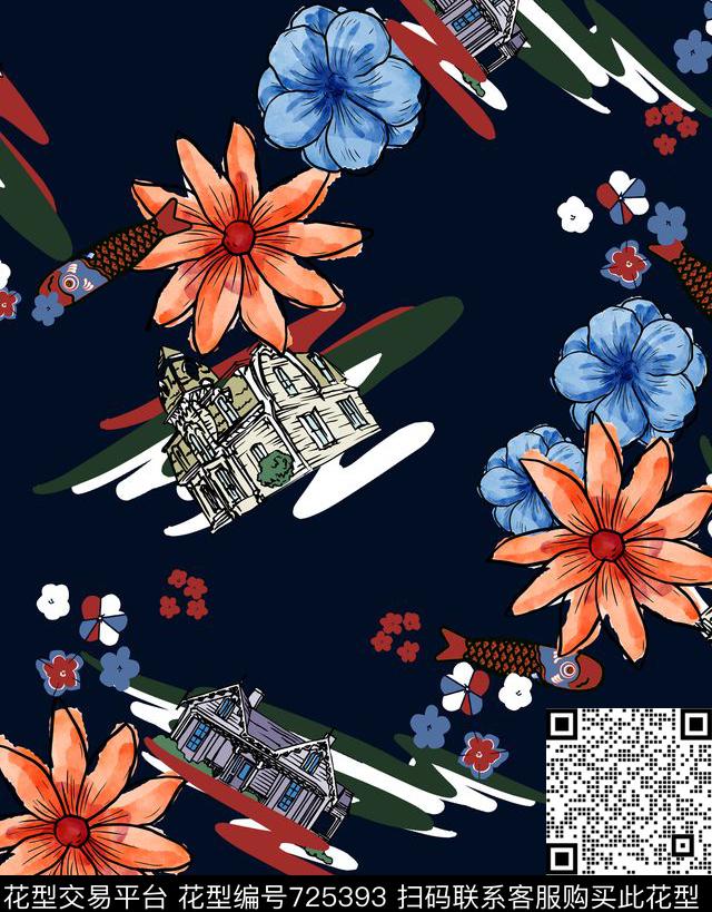 小碎花大花牡丹数码印花华亿平台下载（图片编号: 725393） - 瓦栏（Walan）