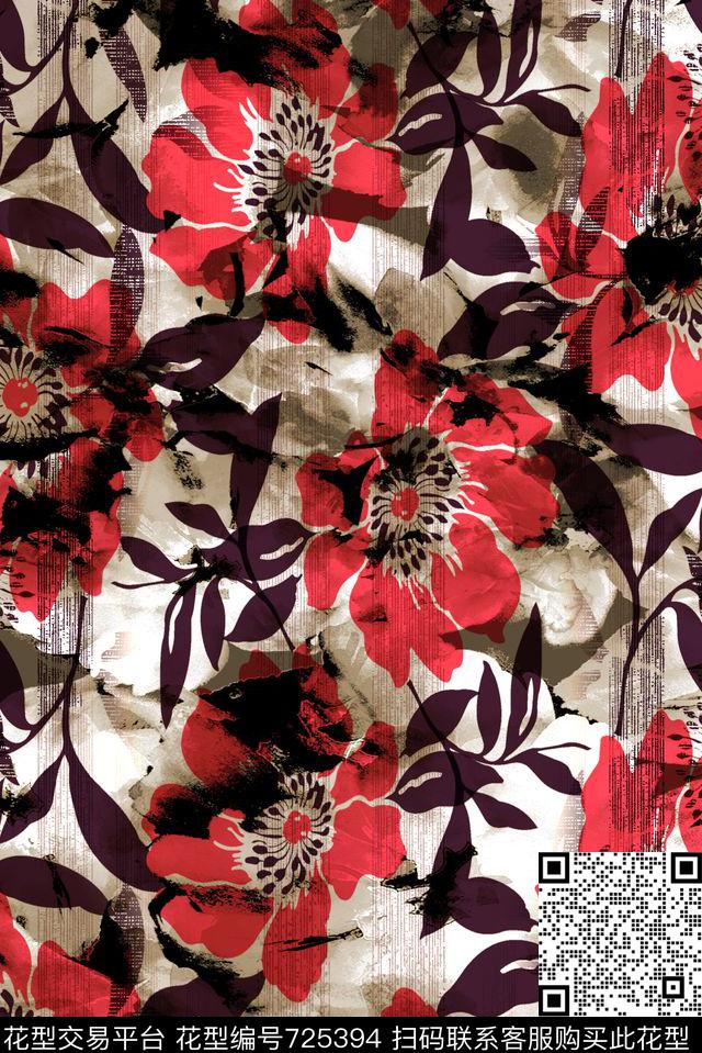 小碎花大花牡丹数码印花华亿平台下载（图片编号: 725394） - 瓦栏（Walan）