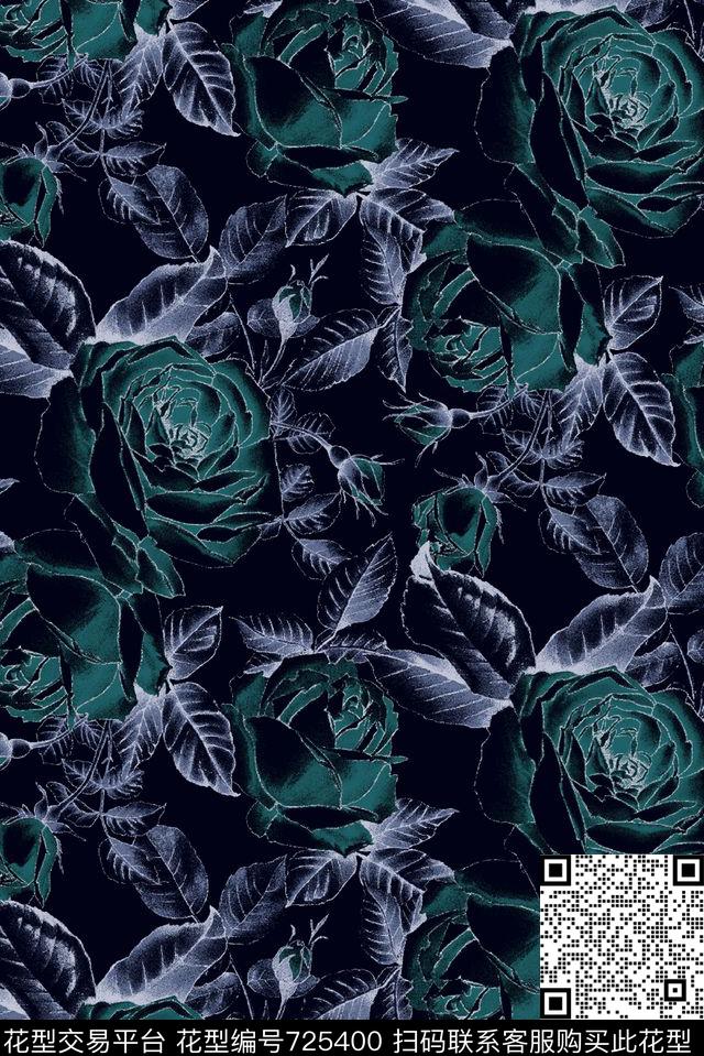 小碎花大花牡丹数码印花华亿平台下载（图片编号: 725400） - 瓦栏（Walan）