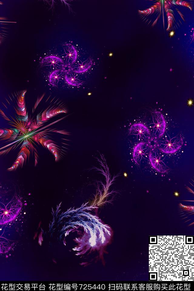 大花花卉抽象数码印花华亿平台下载（图片编号: 725440） - 瓦栏（Walan）