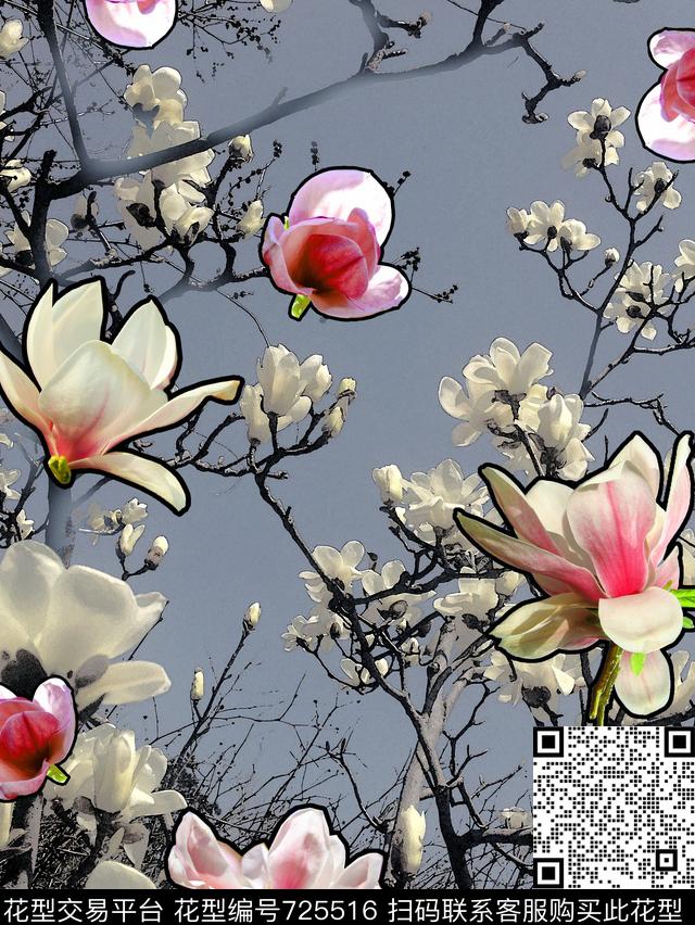 民族风中国风水墨彩绘数码印花华亿平台下载（图片编号: 725516） - 瓦栏（Walan）