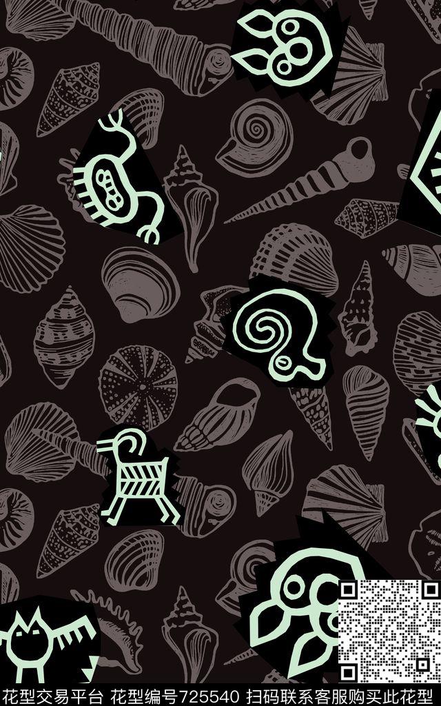 卡通贝壳名族图案数码印花华亿平台下载（图片编号: 725540） - 瓦栏（Walan）