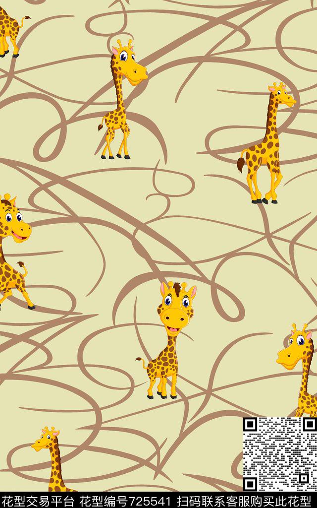 卡通长颈鹿条纹数码印花华亿平台下载（图片编号: 725541） - 瓦栏（Walan）