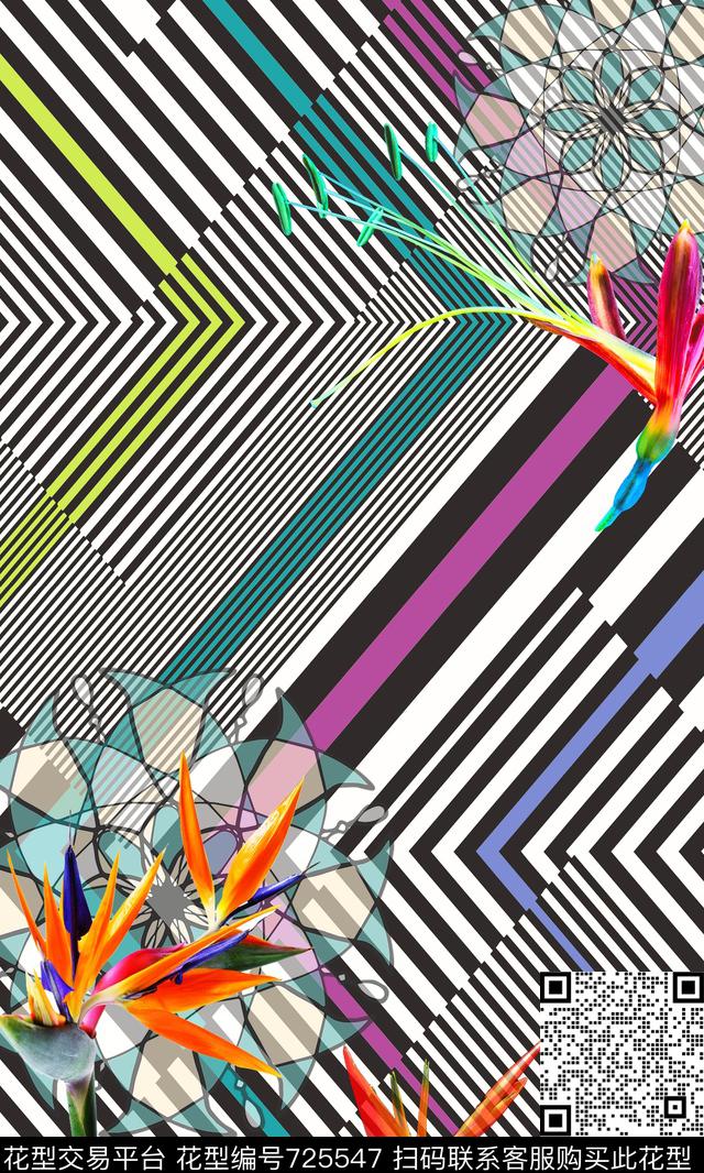 休闲几何花朵数码印花华亿平台下载（图片编号: 725547） - 瓦栏（Walan）