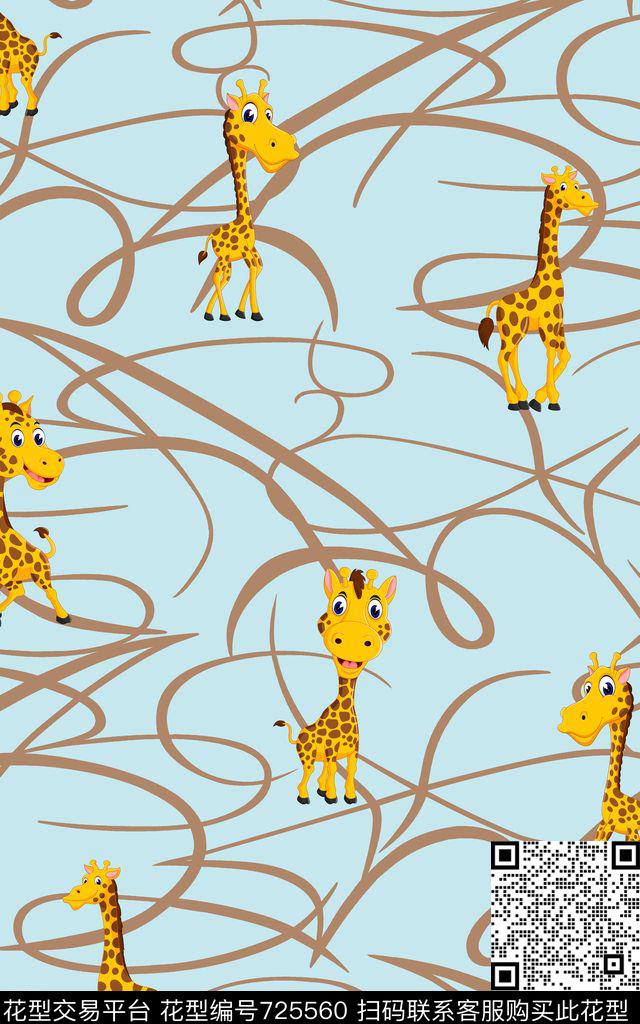 卡通长颈鹿条纹数码印花华亿平台下载（图片编号: 725560） - 瓦栏（Walan）