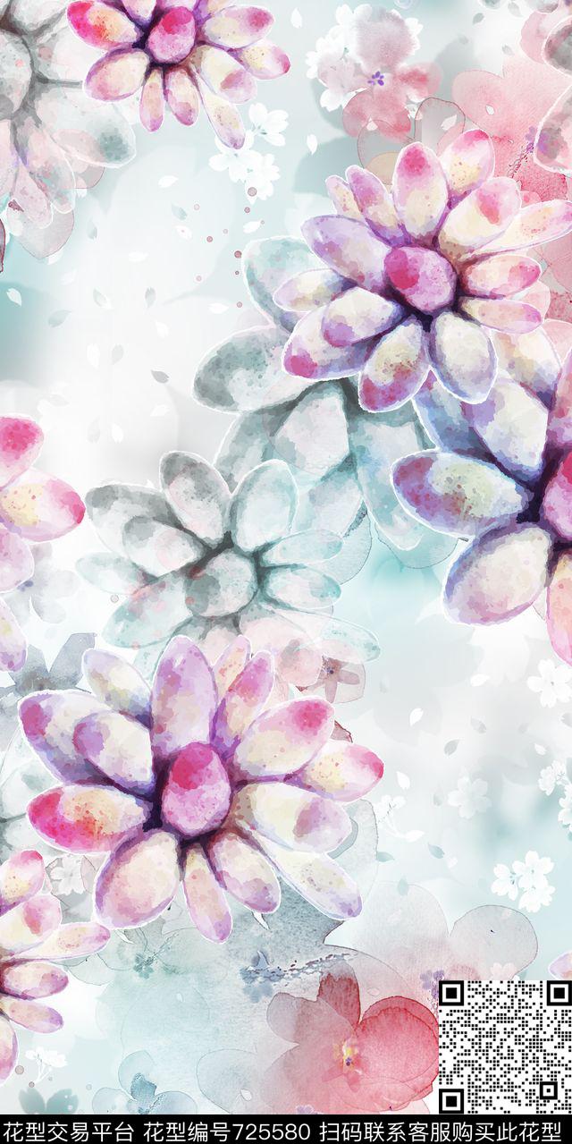 花朵大花多肉数码印花华亿平台下载（图片编号: 725580） - 瓦栏（Walan）