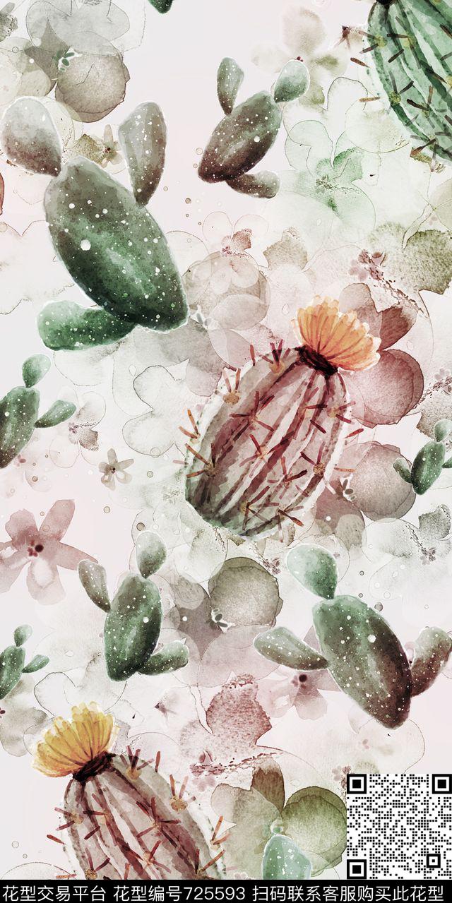 小清新仙人球仙人花数码印花华亿平台下载（图片编号: 725593） - 瓦栏（Walan）
