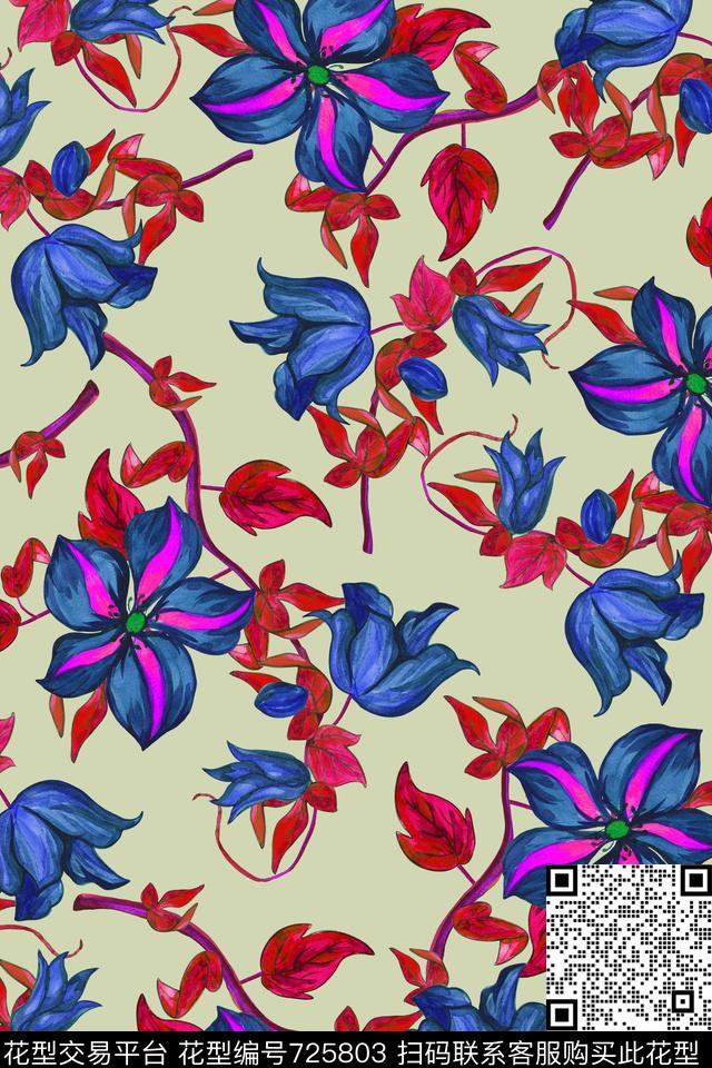 花卉花鸟乱花数码印花华亿平台下载（图片编号: 725803） - 瓦栏（Walan）