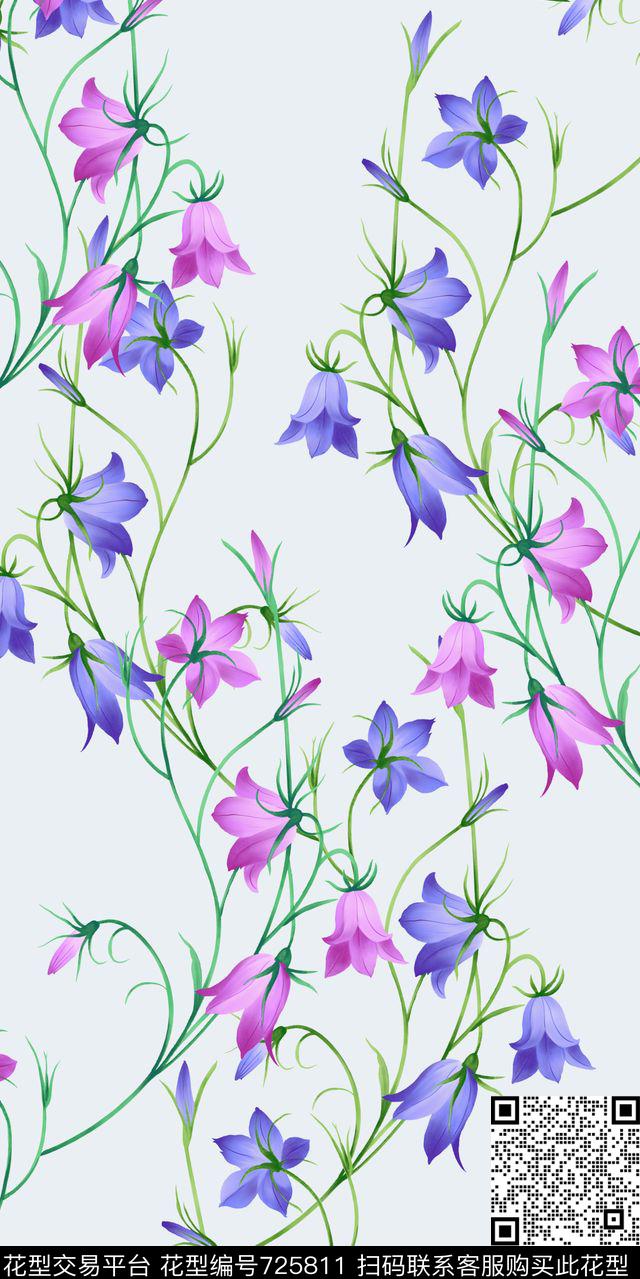 手绘花小清新花朵数码印花华亿平台下载（图片编号: 725811） - 瓦栏（Walan）