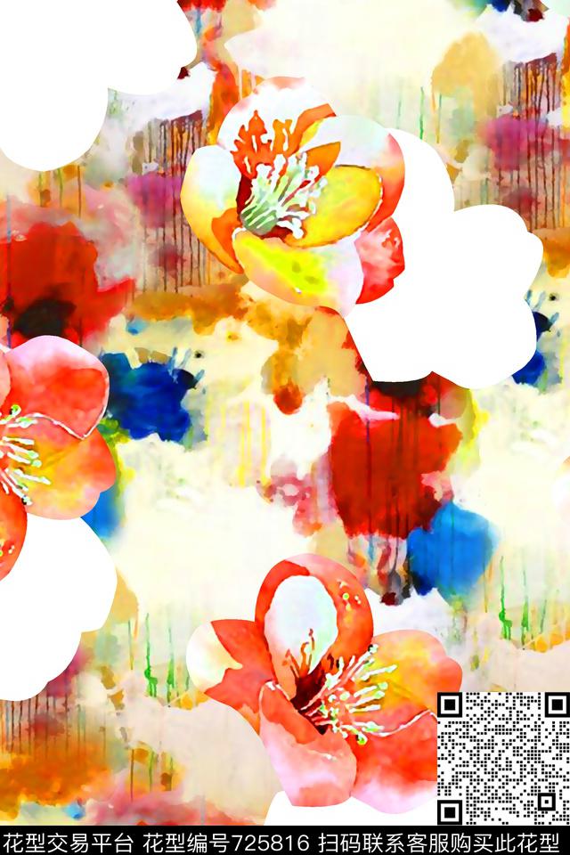 水彩花卉纹理底纹女装华亿平台数码印花华亿平台下载（图片编号: 725816） - 瓦栏（Walan）