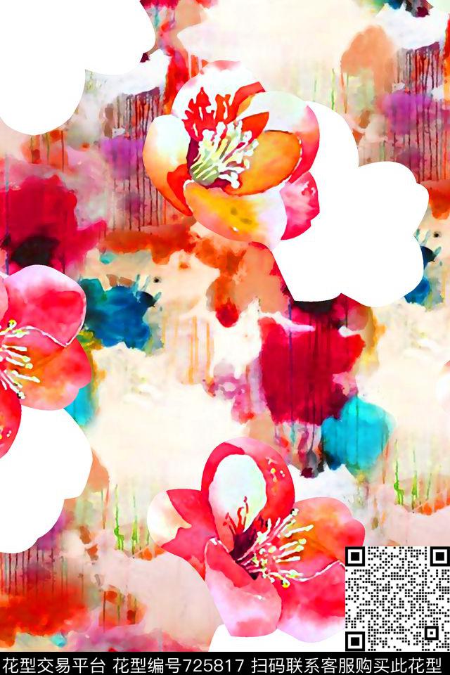 水彩花卉纹理底纹女装华亿平台数码印花华亿平台下载（图片编号: 725817） - 瓦栏（Walan）