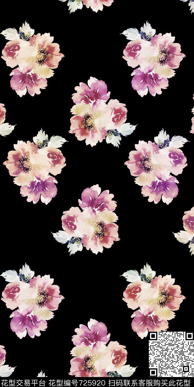 花朵大花花卉数码印花华亿平台下载（图片编号: 725920） - 瓦栏（Walan）