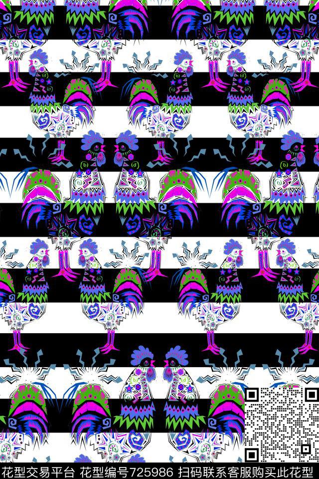 鸡条纹多彩数码印花华亿平台下载（图片编号: 725986） - 瓦栏（Walan）