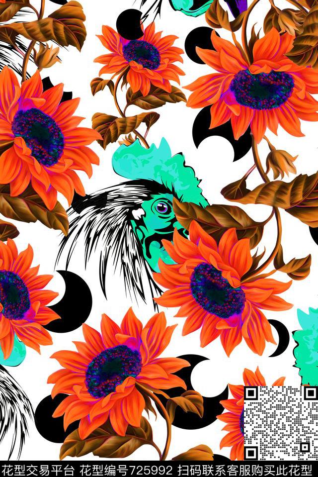 鸡花卉波点数码印花华亿平台下载（图片编号: 725992） - 瓦栏（Walan）