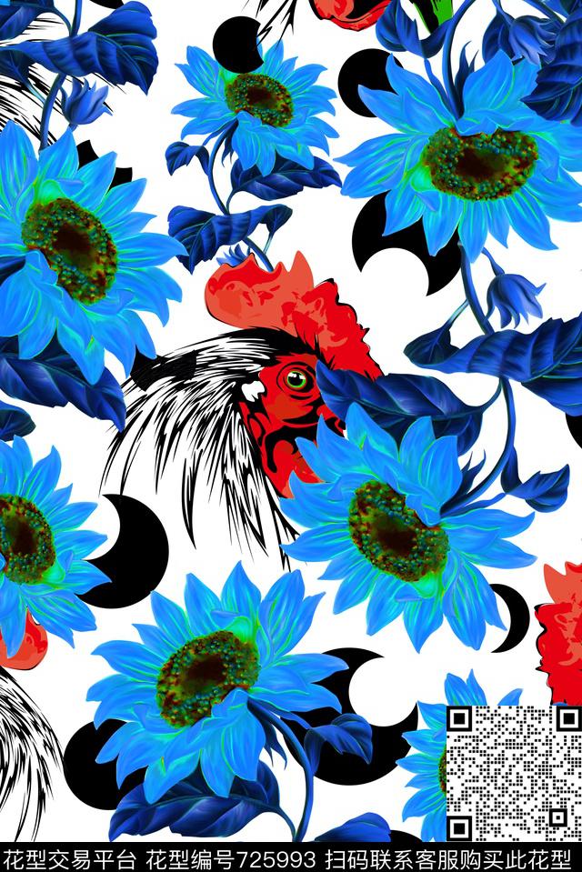 鸡花卉波点数码印花华亿平台下载（图片编号: 725993） - 瓦栏（Walan）