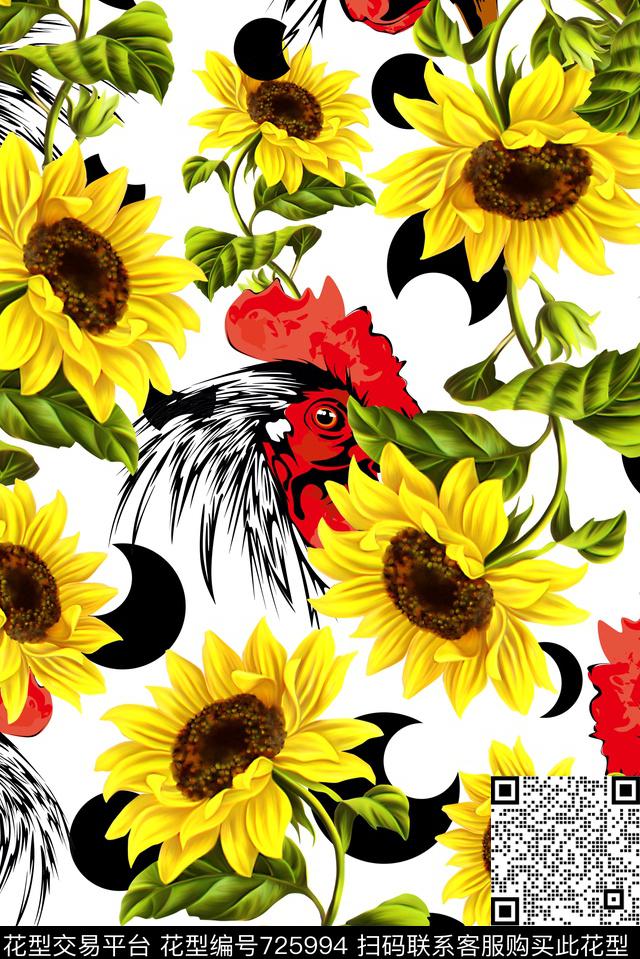 鸡花卉波点数码印花华亿平台下载（图片编号: 725994） - 瓦栏（Walan）